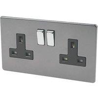 Varilight 13AX 2-Gang DP Switched Plug Socket Slate Grey with Black Inserts (67763)