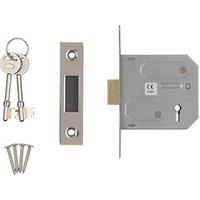 Smith & Locke Fire Rated 3 Lever Nickel-Plated Mortice Deadlock 76mm Case - 57mm Backset (6776G)