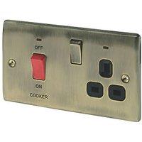 British General Nexus Metal 45A 2-Gang DP Cooker Switch & 13A DP Switched Socket Antique Brass with LED with Black Inserts (67924)