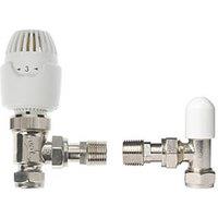 Drayton RT212 15mm x 1/2" White/Chrome Angled & L/S Traditional Thermostatic Radiator Valve & Lockshield (679HG)