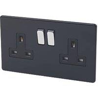 Varilight 13AX 2-Gang DP Switched Plug Socket Jet Black with Black Inserts (68626)