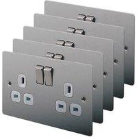 LAP 13A 2-Gang DP Switched Plug Sockets Brushed Stainless Steel with White Inserts 5 Pack (68831)