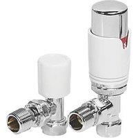 Towelrads 15mm x 1/2" White Angled Modern Thermostatic Radiator Valve & Lockshield (689RY)