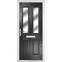 Crystal 2-Panel 2-Light Left or Right-Handed Black Composite Front Door 2055mm x 920mm (693JM)