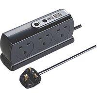 Masterplug 13A 6-Gang Switched Surge-Protected Extension Lead + 3.1A 2-Outlet Type A USB Charger Gloss Black 2m (694XF)