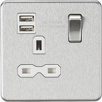 Knightsbridge 13A 1-Gang SP Switched Socket + 2.4A 12W 2-Outlet Type A USB Charger Brushed Chrome with White Inserts (699TX)