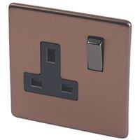 Varilight 13AX 1-Gang DP Switched Plug Socket Brushed Bronze with Black Inserts (7049H)