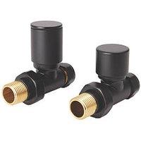 Flomasta 15mm x 1/2" Black Straight Modern Manual Radiator Valve & Lockshield 2 Pack (704FW)