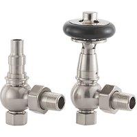 Arroll UK-28 15mm x 1/2" Brushed Nickel Angled Traditional Thermostatic Radiator Valve & Lockshield (7054G)
