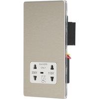 Contactum Lyric 2-Gang Dual Voltage Shaver Socket 115 - 230V Brushed Steel with White Inserts (714RP)