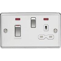 Knightsbridge 45A 2-Gang DP Cooker Switch & 13A DP Switched Socket Polished Chrome with LED with White Inserts (717TY)