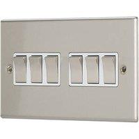 Contactum iConic 10AX 6-Gang 2-Way Light Switch Brushed Steel with White Inserts (724RK)