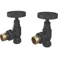ETAL Rotor 15mm x 1/2" Matt Black Angled Designer Manual Radiator Valve Head & Body 2 Pack (724YU)