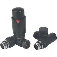 Towelrads 15mm x 1/2" Black Angled Modern Thermostatic Radiator Valve & Lockshield (725RY)
