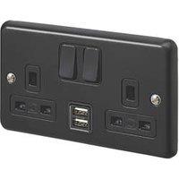MK Contoura 13A 2-Gang DP Switched Socket + 2A 10.5W 2-Outlet Type A USB Charger Black with Colour-Matched Inserts (726RG)