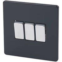 Varilight 10AX 3-Gang 2-Way Light Switch Jet Black (72735)