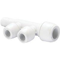 Hep2O Plastic Push-Fit Reducing 2 Port Keyless Spigot Manifold (Same Side) 22mm x 15mm (727RE)
