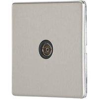 Contactum Lyric 1-Gang Female Coaxial TV Socket Brushed Steel with Black Inserts (731RR)