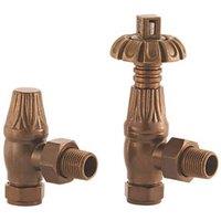 Arroll UK-18 15mm x 1/2" Antique Copper Angled Traditional Thermostatic Radiator Valve & Lockshield (7386G)