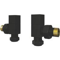 ETAL Swelt 15mm x 1/2" Matt Black Angled Designer Manual Radiator Valve Head & Body 2 Pack (739VV)