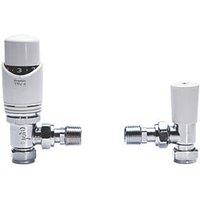 Drayton TRV4 15mm x 1/2" White Angled & L/S Designer Thermostatic Radiator Valve & Lockshield (7401D)