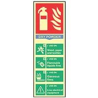 Essentials Photoluminescent "Fire Extinguisher Dry Powder" Sign 300mm x 100mm (743FG)