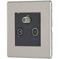 Contactum Lyric 1-Gang Coaxial TV / FM & Satellite Socket Brushed Steel with Black Inserts (743RP)