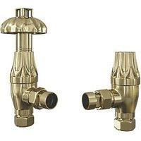 ETAL Ealing 15mm x 1/2" Brushed Brass Angled Traditional Thermostatic Radiator Valve & Lockshield (744RT)