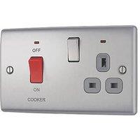 British General Nexus Metal 45A 2-Gang DP Cooker Switch & 13A DP Switched Socket Brushed Steel with LED with Graphite Inserts (74857)