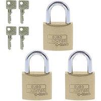 Sterling Brass Keyed Alike Long Shackle Padlocks 30mm 3 Pack (748PH)