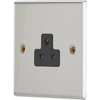 Contactum iConic 2A 1-Gang Unswitched Round Pin Socket Brushed Steel with Black Inserts (748RP)