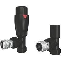 ETAL Danva 15mm x 1/2" Satin Black Angled Modern Thermostatic Radiator Valve & Lockshield (749VV)