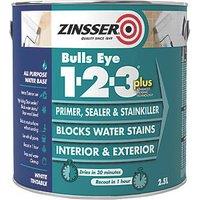 Zinsser Bulls Eye 1-2-3 Plus 2.5Ltr White Matt Stain Block Interior & Exterior Multi Surface Primer (756JG)