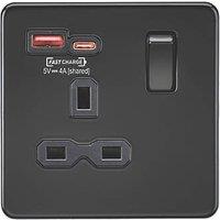 Knightsbridge 13A 1-Gang SP Switched Socket + 4.0A 18W 2-Outlet Type A & C USB Charger Matt Black with Black Inserts (756VF)