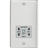 Knightsbridge 2-Gang Dual Voltage Shaver Socket 115 V / 230V Brushed Chrome with Colour-Matched Inserts (759TX)