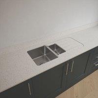 Metis Ice Kitchen Worktop with 1.5 Bowl Stainless Steel Sink 3050mm x 620mm x 15mm (760PW)