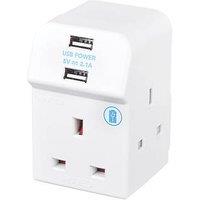 Masterplug 13A Fused 3-Way Socket Adaptor + 2.1A 2-Outlet Type A USB Charger White (762JR)