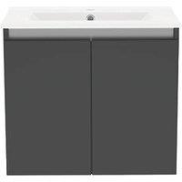 Newland Double Door Wall-Mounted Vanity Unit with Basin Matt Midnight Mist 600mm x 450mm x 540mm (763RN)
