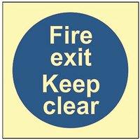 Essentials Photoluminescent "Fire Exit Keep Clear" Sign 100mm x 100mm (768FG)