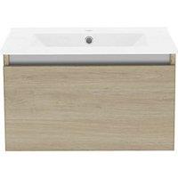 Newland Single Drawer Wall-Mounted Vanity Unit with Basin Effect Natural Oak 600mm x 450mm x 370mm (772RN)