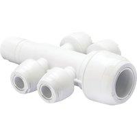 Hep2O Plastic Push-Fit Reducing 4 Port Keyless Spigot Manifold (Opposite Sides) 22mm x 10mm (778RE)