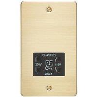 Knightsbridge 2-Gang Dual Voltage Shaver Socket 115 V / 230V Brushed Brass with Black Inserts (778TX)