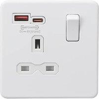 Knightsbridge 13A 1-Gang SP Switched Socket + 4.0A 18W 2-Outlet Type A & C USB Charger Matt White with White Inserts (781TY)