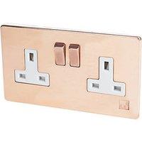 Varilight 13AX 2-Gang DP Switched Plug Socket Anti-Microbial Copper with White Inserts (7824H)