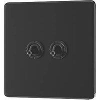 LAP 20A 16AX 2-Gang 2-Way Switch Matt Black with Colour-Matched Inserts (788PN)