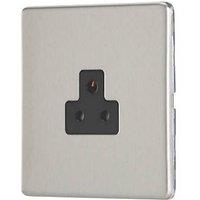 Contactum Lyric 2A 1-Gang Unswitched Round Pin Socket Brushed Steel with Black Inserts (792RP)