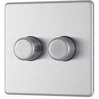 LAP 2-Gang 2-Way LED Dimmer Switch Brushed Steel with Colour-Matched Inserts (794PN)