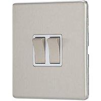 Contactum Lyric 10AX 2-Gang 2-Way Light Switch Brushed Steel with White Inserts (794RP)