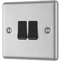 LAP 10AX 2-Gang 2-Way Light Switch Brushed Stainless Steel with Black Inserts (79842)