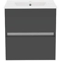 Newland Double Drawer Wall-Mounted Vanity Unit with Basin Matt Midnight Mist 500mm x 450mm x 540mm (799RN)